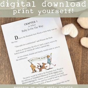 Winnie Pooh Baby Shower Storybook Einladung DIGITAL DOWNLOAD | Klassisches Pooh-Bär-Buch einladen, wunderliche geschlechtsneutrale Dusche einladen