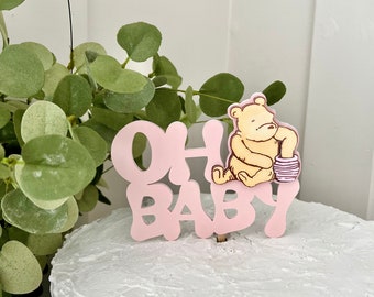 Pink Classic Winnie the Pooh Oh Baby Cake Topper/Diaper Cake Topper/Simple Baby Shower Decor/It’s a Boy, Girl, Baby/Photo Props/Honey Bear