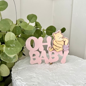 Pink Classic Winnie the Pooh Oh Baby Cake Topper/Diaper Cake Topper/Simple Baby Shower Decor/It’s a Boy, Girl, Baby/Photo Props/Honey Bear
