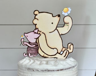 Winnie the Pooh Paper Cake Topper/Pooh & Piglet Daisy Flowers/Classic Bear Baby Shower/Birthday/Floral Centerpiece/Photo Prop/Smash Cake