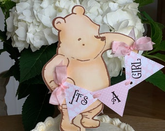 Classic Winnie the Pooh Cake Topper/Pink Baby Shower Theme/Pink It’s a Girl Dessert Topper/Diaper Cake Topper/Photo Prop/Table Centerpiece