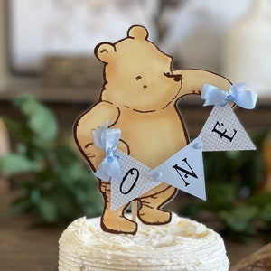 Winnie The Pooh First Birthday Cake Topper/Cake Smash/Boy/Birthday Cake/Photo Prop Party Sign/Blue