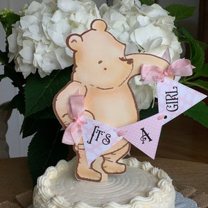 Classic Winnie the Pooh Cake Topper/Pink Baby Shower Theme/Pink It’s a Girl Dessert Topper/Diaper Cake Topper/Photo Prop/Table Centerpiece