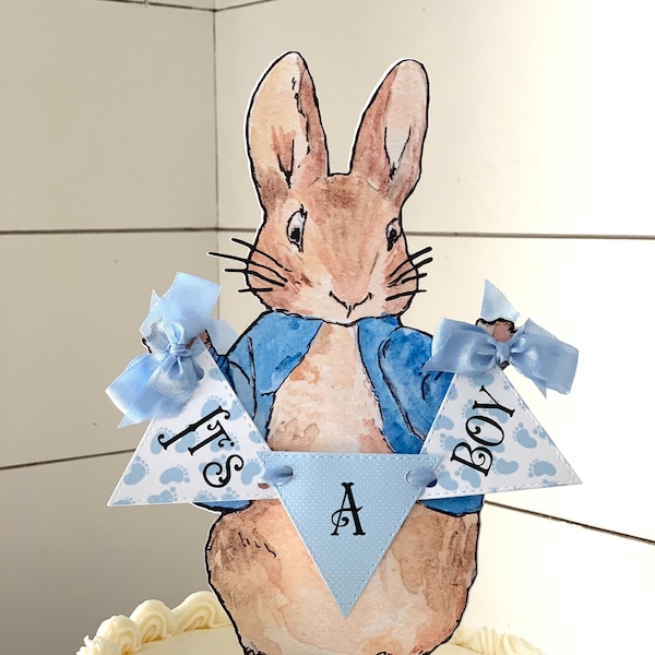 Beatrix Potter Peter Rabbit Cake Topper...Baby Shower..It’s a Boy Cake Topper..Photo Prop Centerpiece Blue