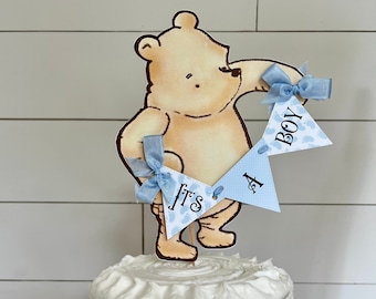 Winnie the Pooh It's A Boy Cake Topper/Blue and White Dessert Topper/Diaper Cake/Party Centerpiece/Winnie the Pooh Baby Shower Theme Decor