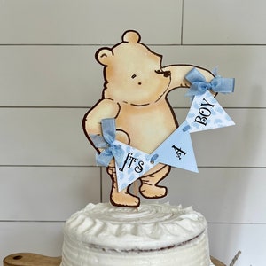 Winnie the Pooh It&#39;s A Boy Cake Topper/Blue and White Dessert Topper/Diaper Cake/Party Centerpiece/Winnie the Pooh Baby Shower Theme Decor