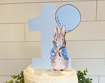 Peter Rabbit Cake Topper/Peter Rabbit Topper/Cake Centerpiece/Blue Balloon/Photo Prop/Beatrix Potter First Birthday