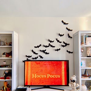 Black Wall Bats | Halloween Decorations, Paper Cardstock Flying Bats, Spooky Season Decor, Halloween Wall Art, Halloween Party Cut Outs,