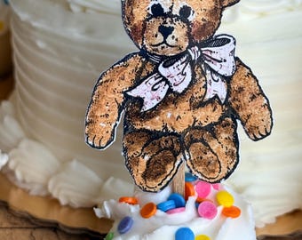 Pink Teddy Bear Cupcake Toppers – Set of 12, Baby Shower Party Decorations