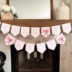 Tying the Knot Pink Bow Garland | Bridal Shower Decor, Bride-to-Be Banner, Dessert Table Bunting, Feminine Coquette Theme Bachelorette Party