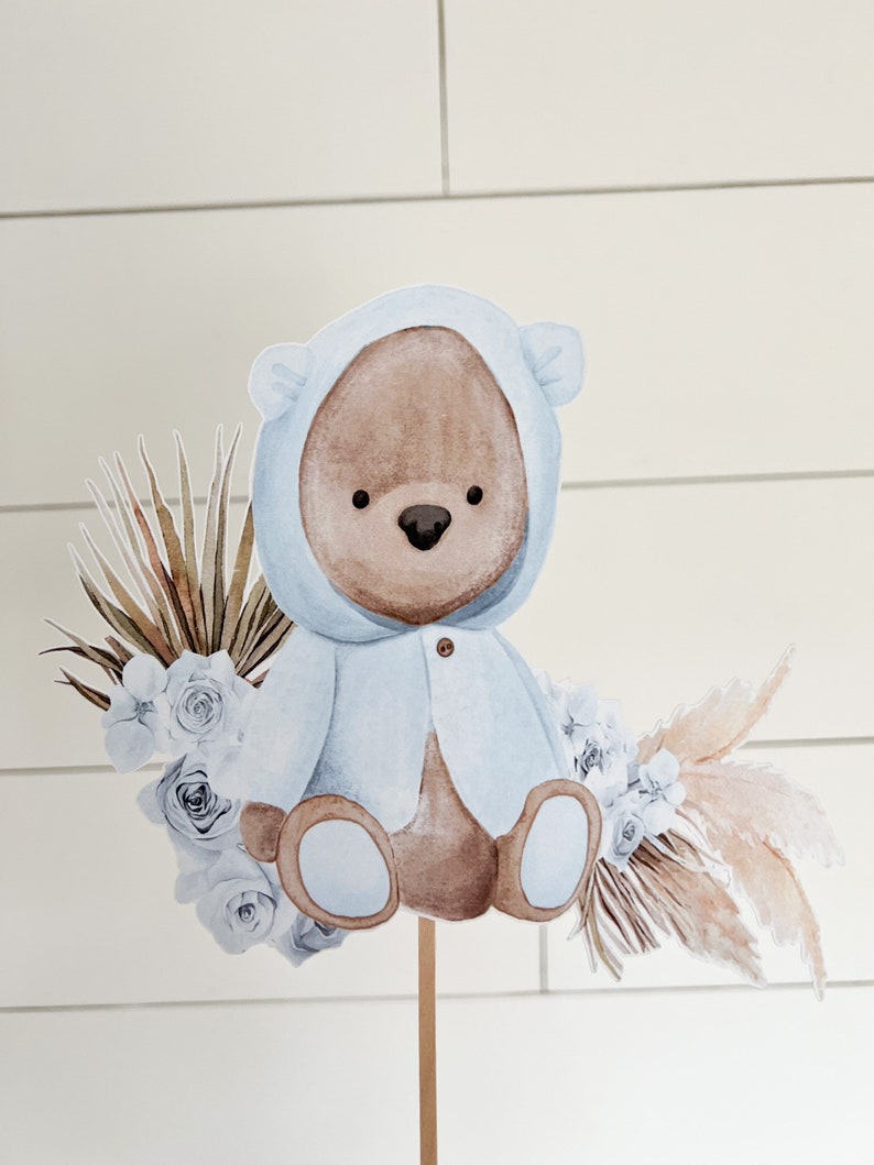 Baby Blue Teddy Bear Cake Topper | Pastel Theme Baby Shower Decor ...