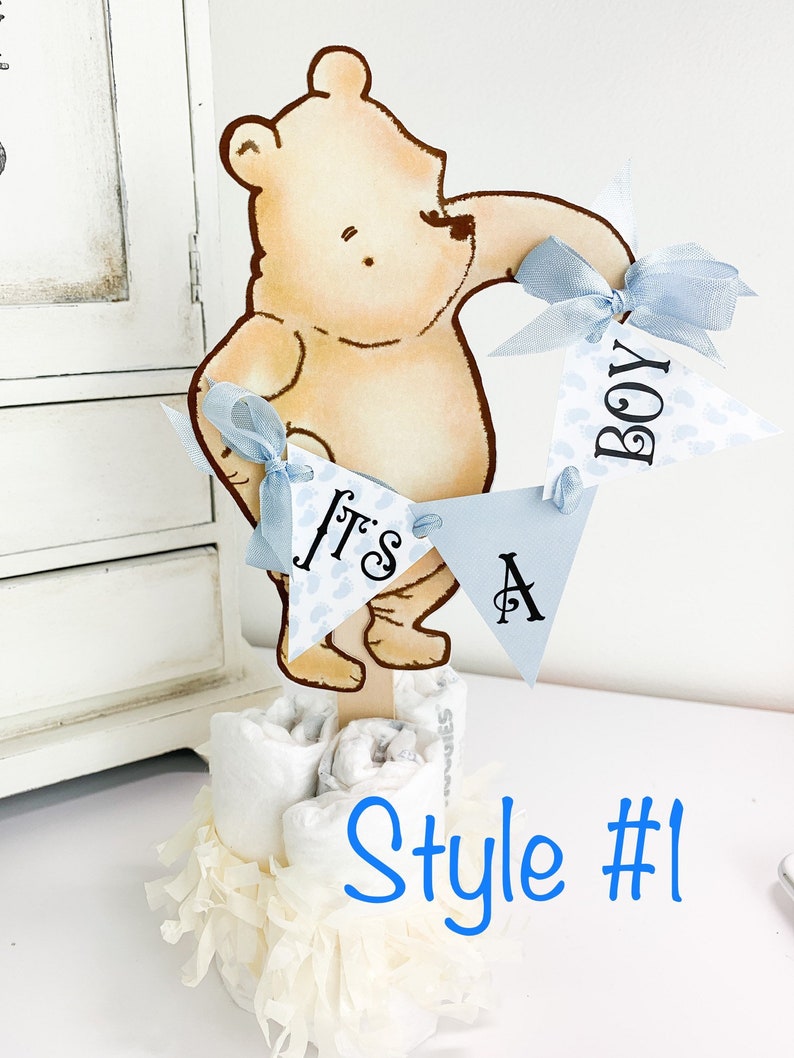 Winnie The Pooh First Birthday Cake TopperCake SmashBoyBirthday CakePhoto Prop Party SignBlue