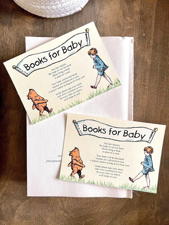 Winnie The Pooh Storybook Books for Baby Card (Set of 12) | Classic Winnie Book Theme Shower, Build Baby Library Card Insert, Bring A Book