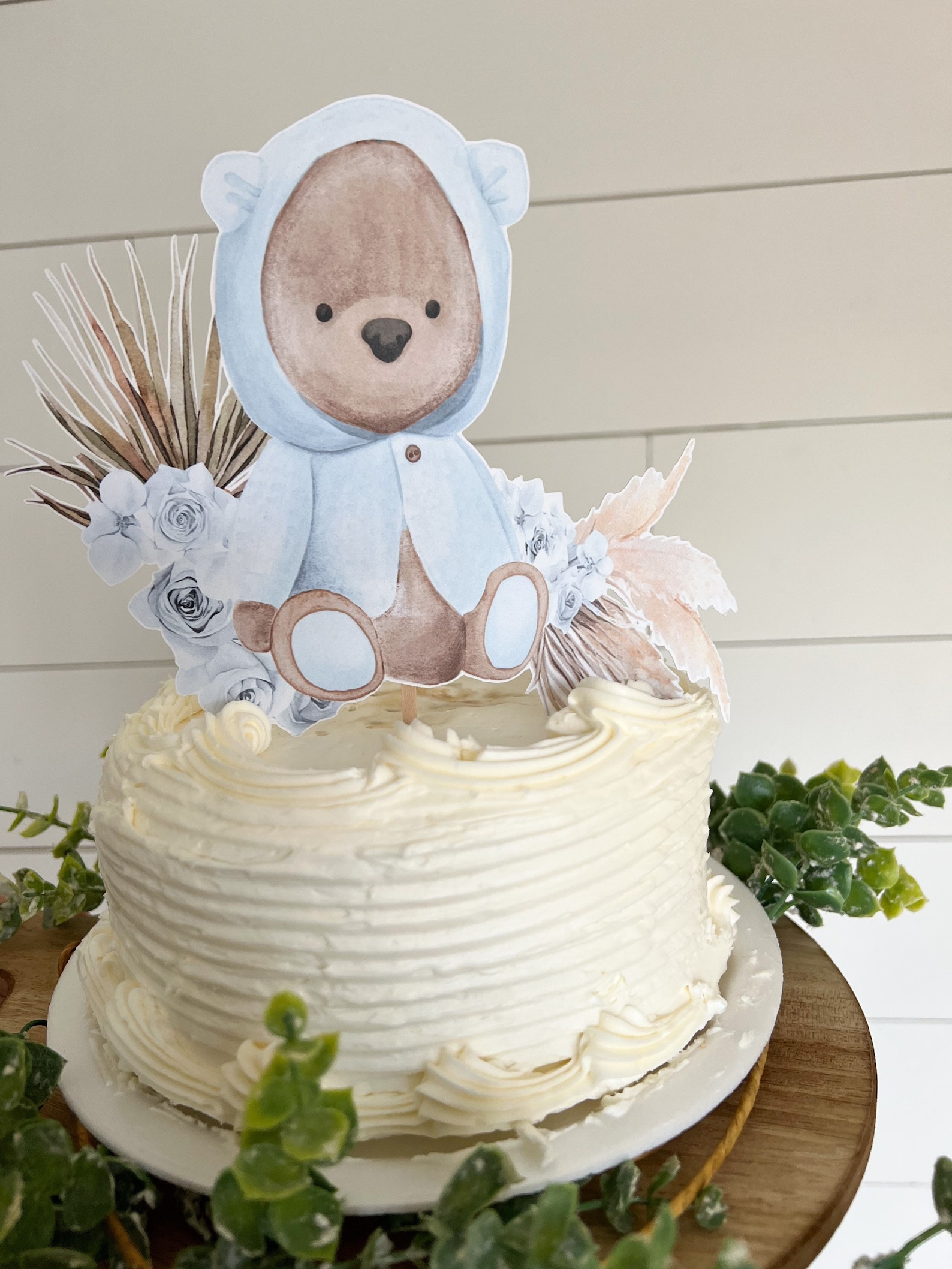 Baby Blue Teddy Bear Cake Topper | Pastel Theme Baby Shower Decor ...