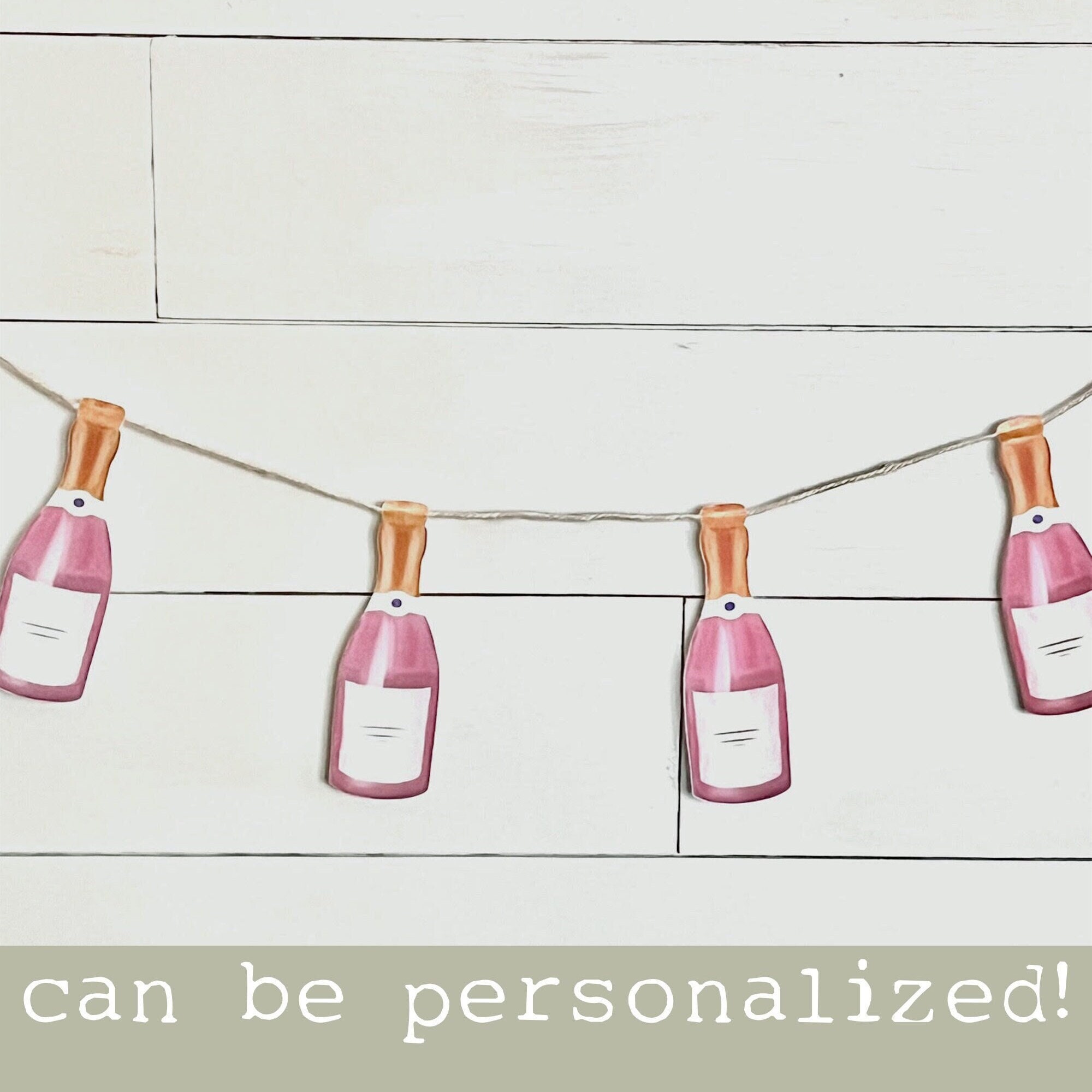 Pink Personalized Champagne Bottle Garland | Bridal Shower Decor, Birthday Banner, Bachelorette Party Decorations, Sip Sip Hooray! Theme