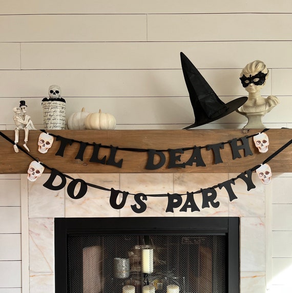 Till Death Do Us Party Halloween Banner - Glitter Paper, Black Words, For Bachelorette & Wedding - View #7