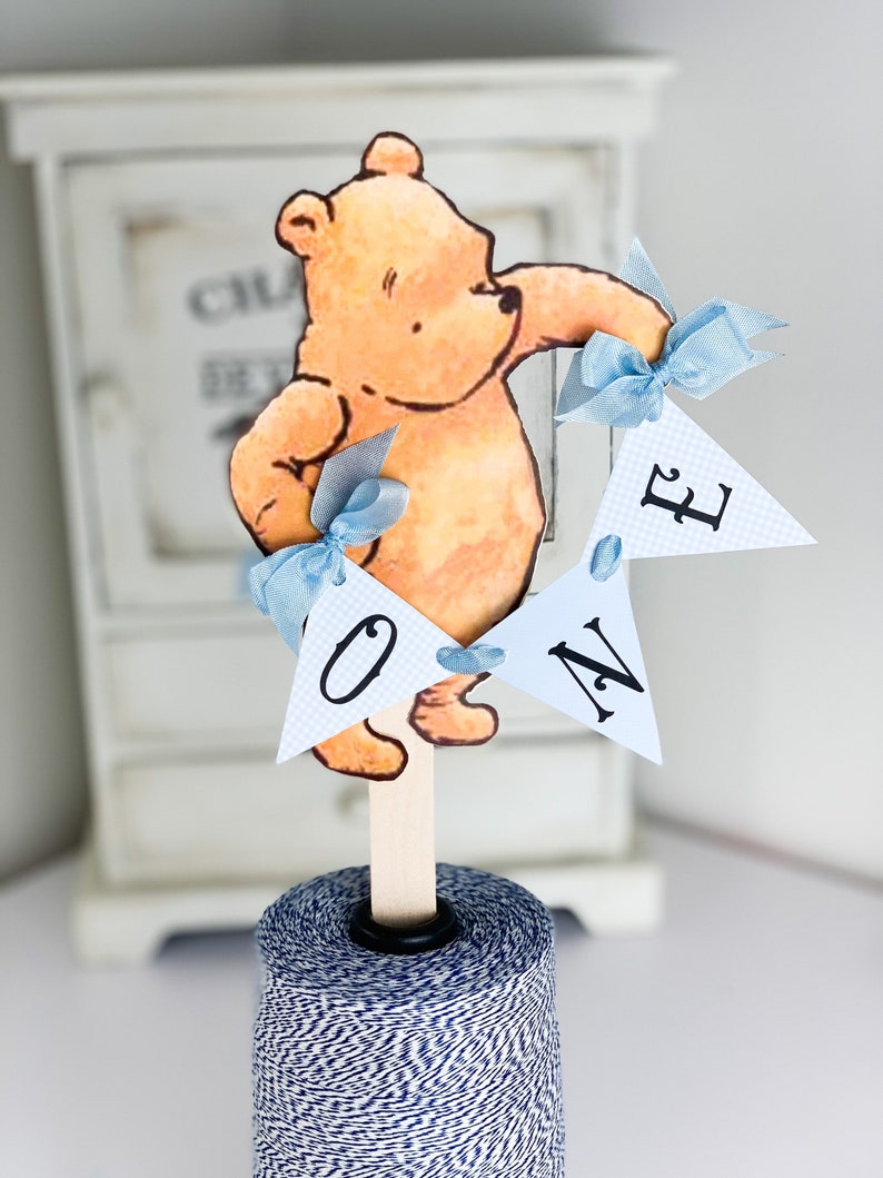 Winnie The Pooh First Birthday Cake TopperCake SmashBoyBirthday CakePhoto Prop Party SignBlue