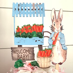 Beatrix Potter Cake Topper...Baby Shower..Centerpiece ..Photo Prop..Peter Rabbit Blue Welcome Baby Shower