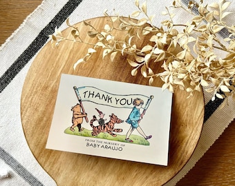 Classic Winnie the Pooh Personalized Storybook Thank You Card (With Envelope) | Baby Shower Note, From the Nursey Of, Children's Stationary