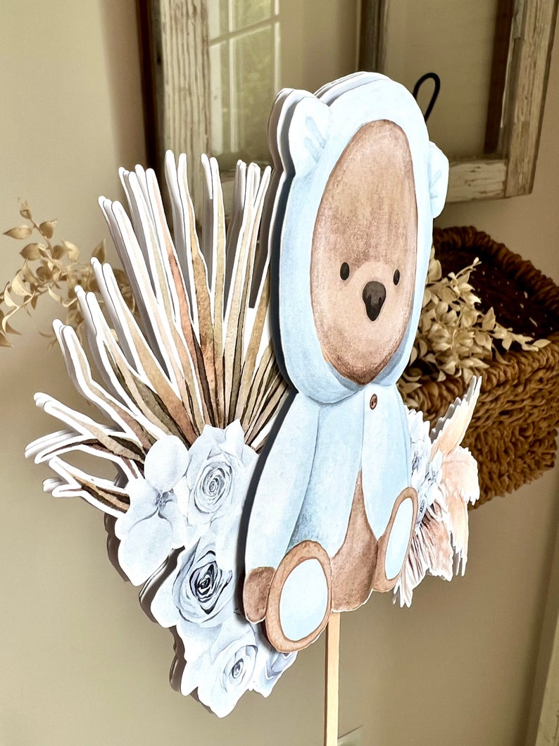 Baby Blue Teddy Bear Cake Topper Pastel Theme Baby Shower - Etsy