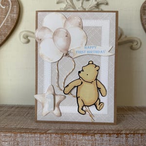 Winnie the Pooh Greeting Card with Envelope | Baby First Birthday/Blank Gift Card, Classic Pooh Fold Over Card