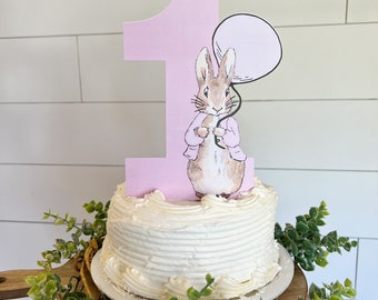 Peter Rabbit Cake Topper/Pink Peter Rabbit Topper/Cake Centerpiece/Pink Balloon/Photo Prop/Beatrix Potter First Birthday/Birthday