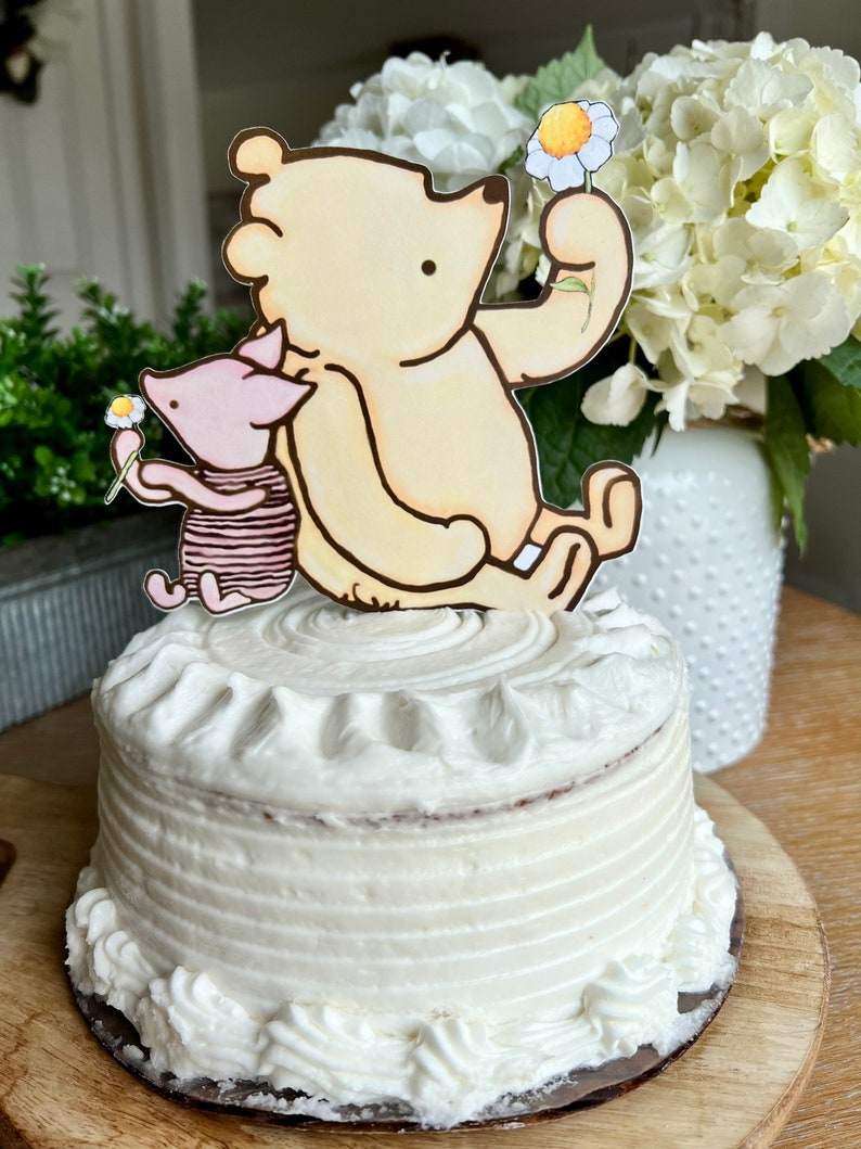 Winnie the Pooh Paper Cake Topper/Pooh & Piglet Daisy Flowers/Classic Bear Baby Shower/Birthday/Floral Centerpiece/Photo Prop/Smash Cake image 5