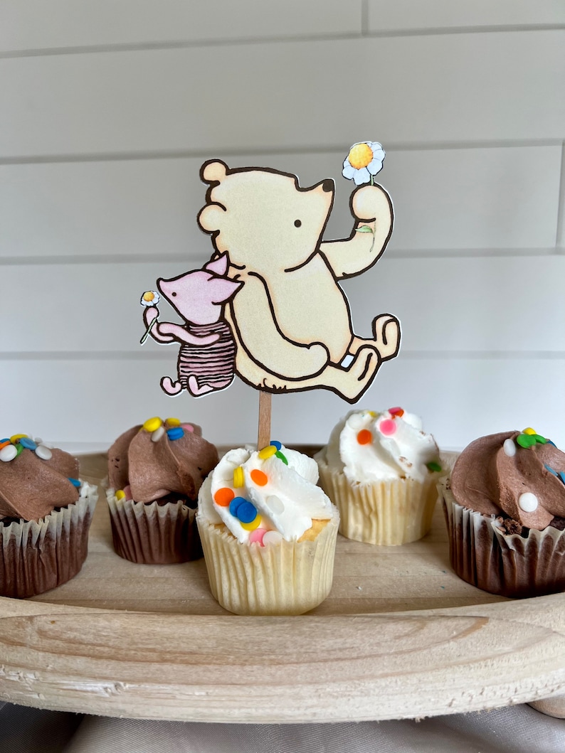 Winnie the Pooh Paper Cake Topper/Pooh & Piglet Daisy Flowers/Classic Bear Baby Shower/Birthday/Floral Centerpiece/Photo Prop/Smash Cake image 8