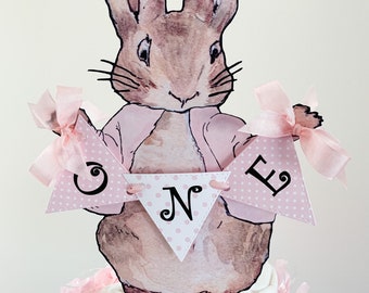 Beatrix Potter Peter Rabbit Pink Cake Topper/First Birthday/Cake Topper/Photo Prop/Centerpiece/Table Sign