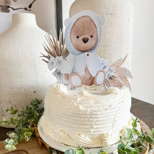 Baby Blue Teddy Bear Cake Topper | Pastel Theme Baby Shower Decor ...