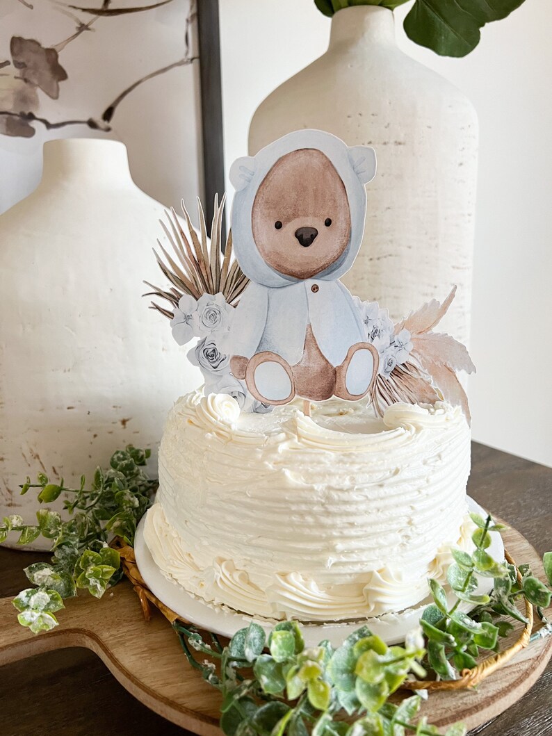 Baby Blue Teddy Bear Cake Topper | Pastel Theme Baby Shower Decor ...