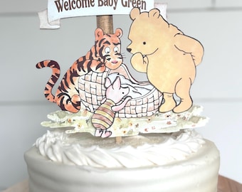 Nalle Puh tårtdekoration/Nalle och vännerna vagga/Blöjtårta/Mittdekoration till fest/Nalle Puh babyshower-tema dekoration