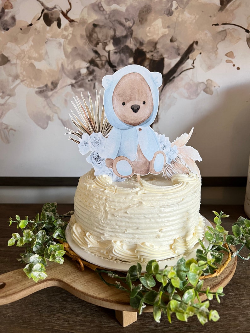 Baby Blue Teddy Bear Cake Topper | Pastel Theme Baby Shower Decor ...