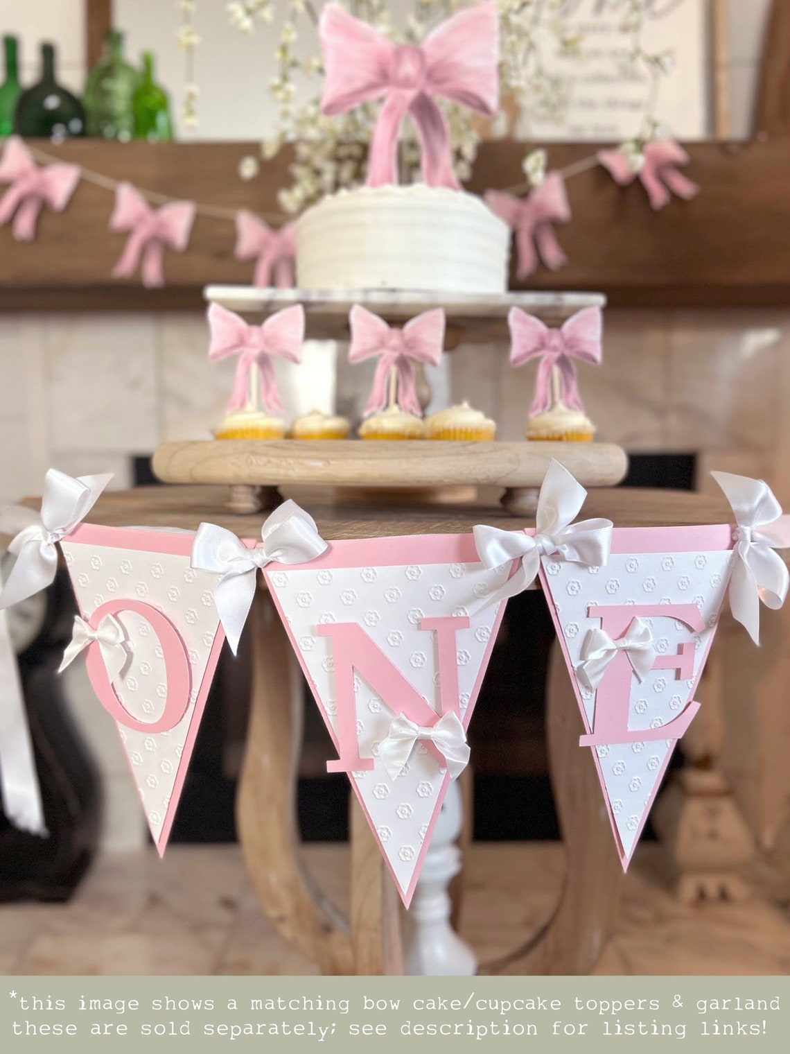 Pink ONE Bow Banner | 1st Birthday Pretty in Pink Banner, Pink High ...
