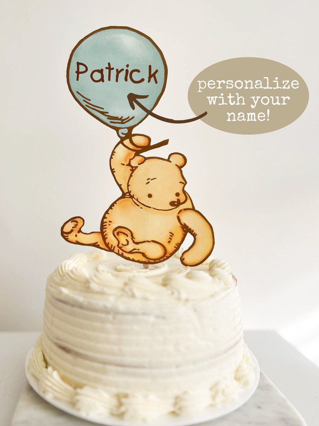 Personalized Winnie the Pooh Green Balloon Cake Topper Birthday Party
