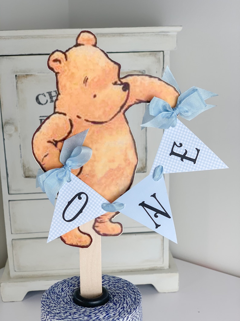 Winnie The Pooh First Birthday Cake TopperCake SmashBoyBirthday CakePhoto Prop Party SignBlue
