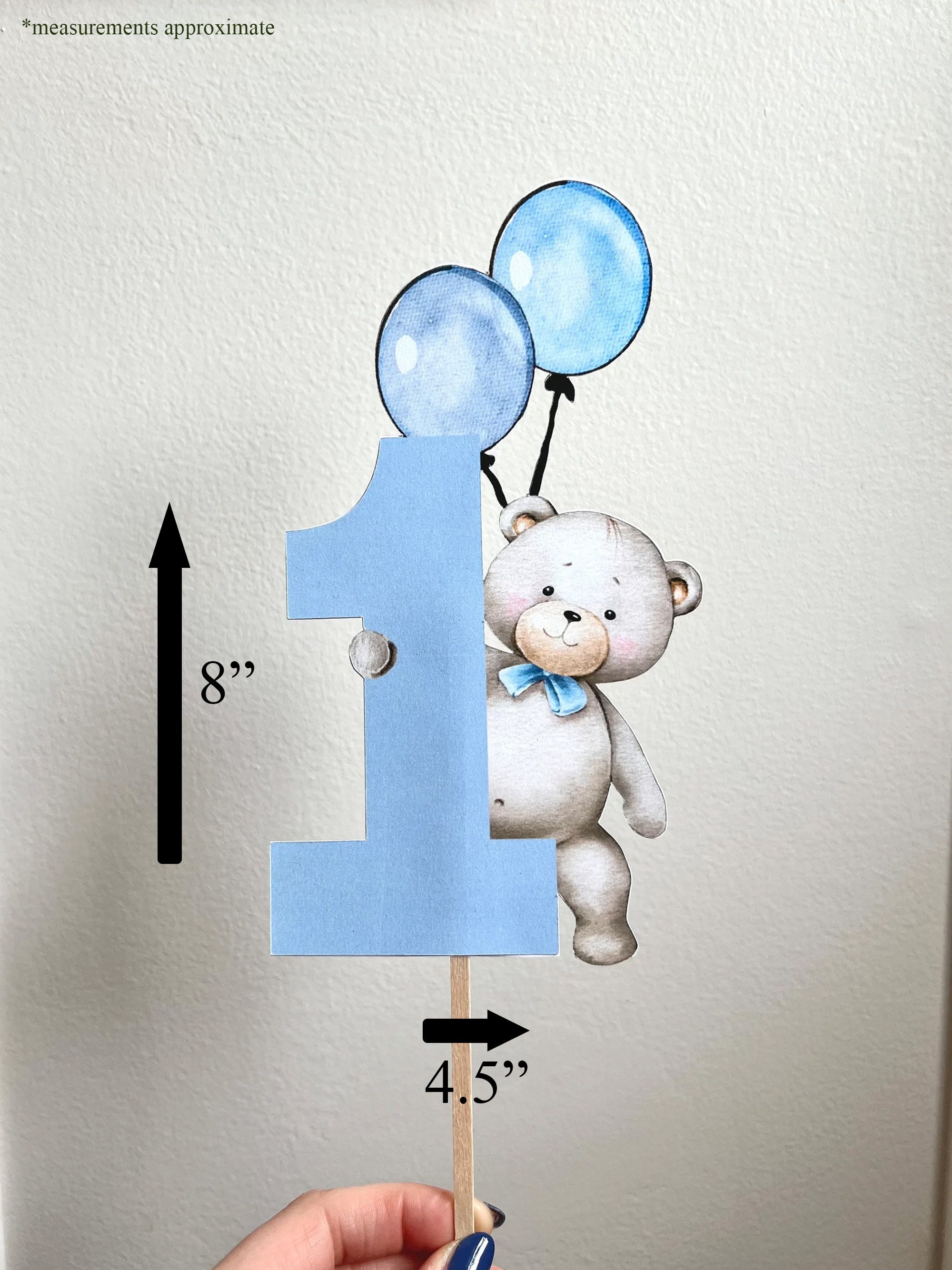 Cute Bear 1st Birthday Cake Topper - Honey Bear Theme, "Wild One" Design, Blue Vintage Cartoon Style - View #7