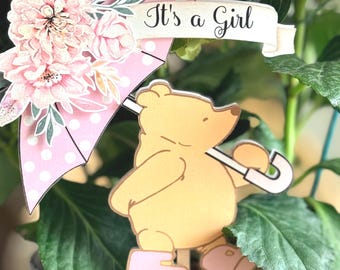 Winnie The Pooh "It's A Girl" Cake Topper | Baby Shower, Birthday Party Decor
