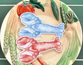 Lobster Place Cards | Beachy Bridal Shower Decor, Nautical Summer Birthday Name Cards, Bachelorette Party Decorations, Seafood Card Decor