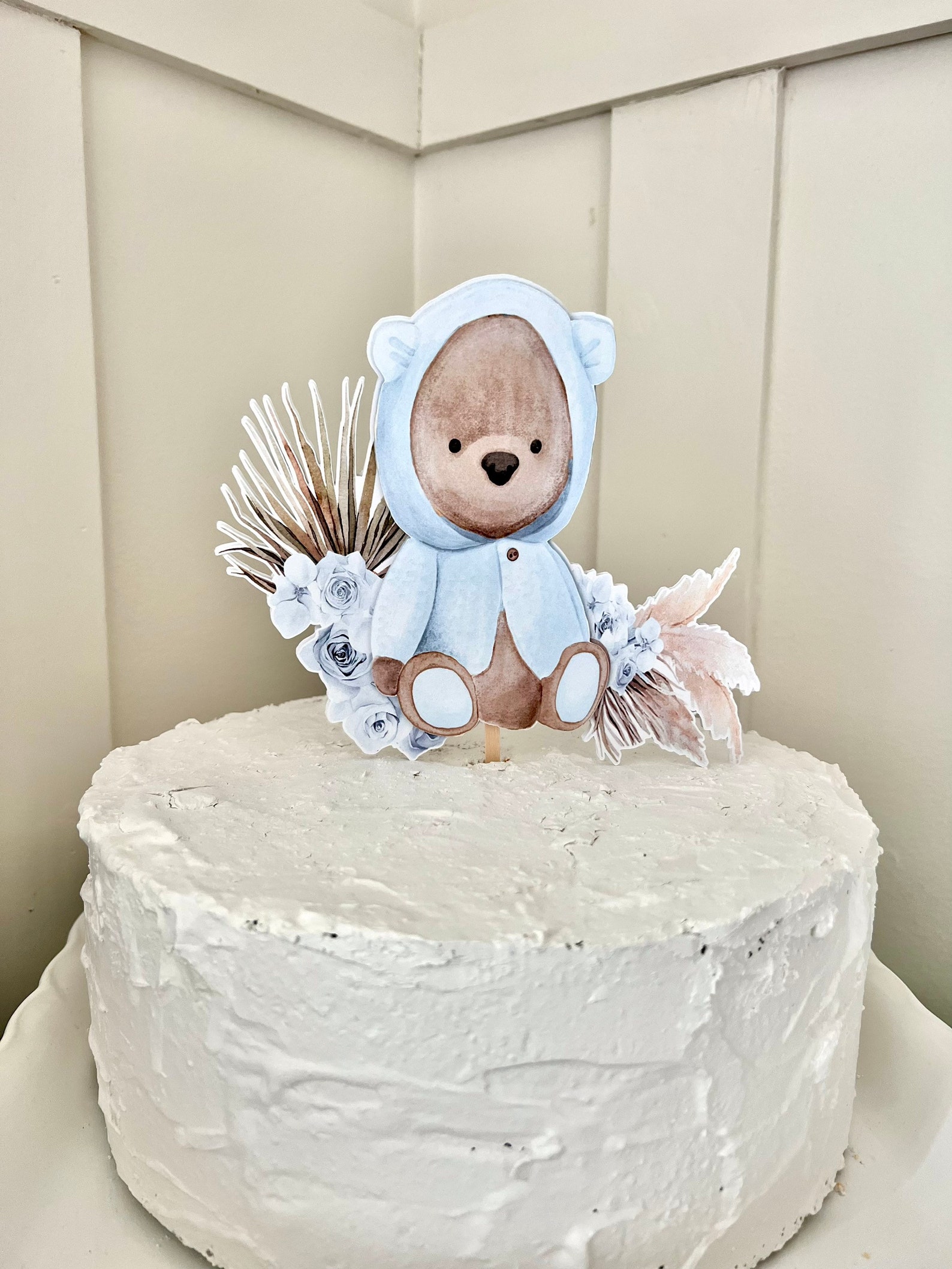 Baby Blue Teddy Bear Cake Topper Pastel Theme Baby Shower - Etsy