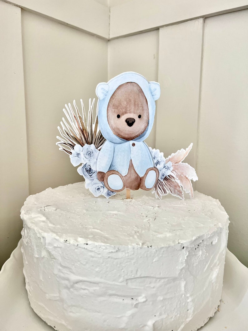 Baby Blue Teddy Bear Cake Topper Pastel Theme Baby Shower - Etsy