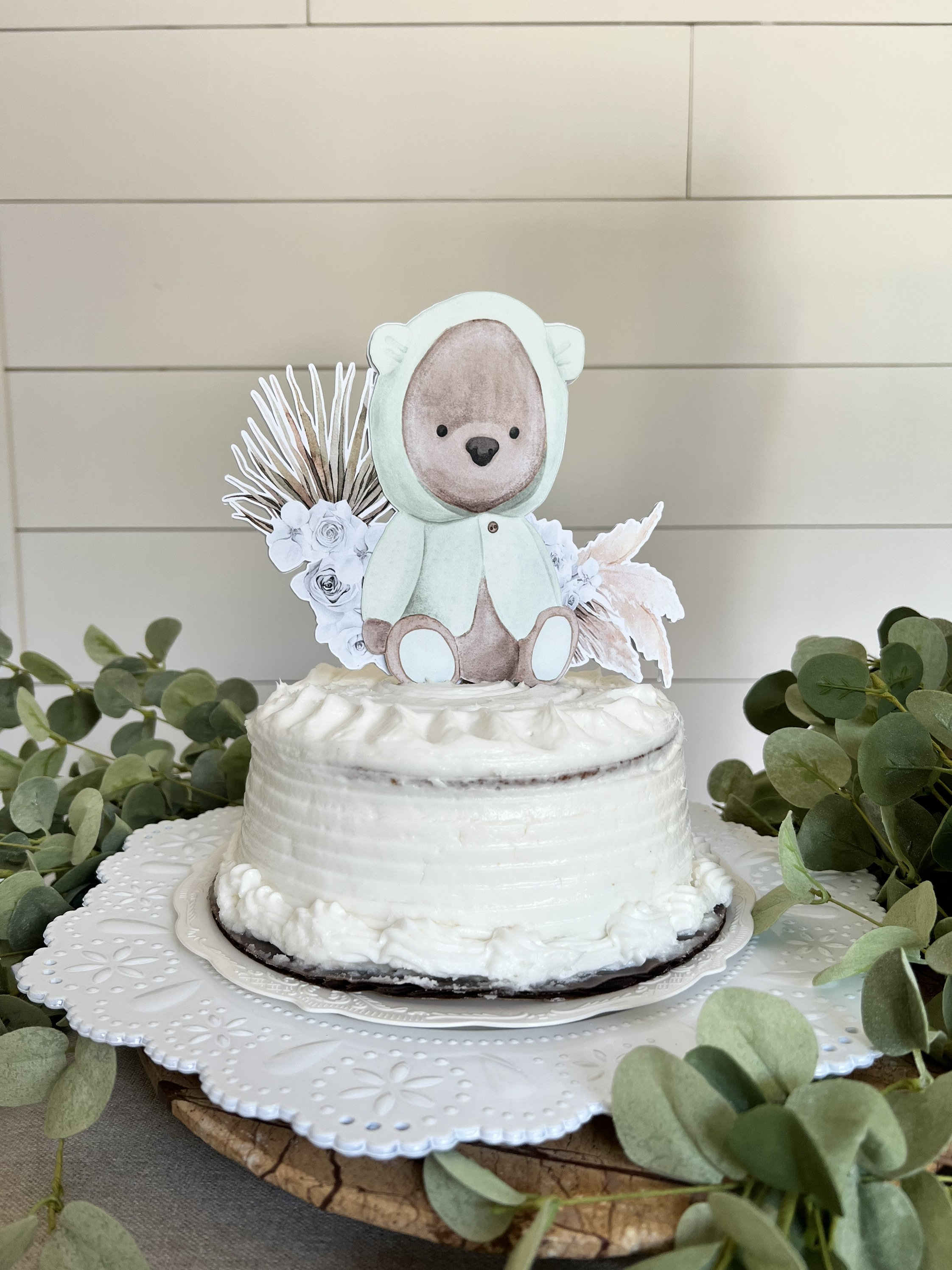 Green Pastel Teddy Bear Cake Topper | Watercolor Bear Baby Shower ...