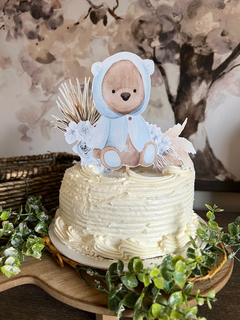 Baby Blue Teddy Bear Cake Topper | Pastel Theme Baby Shower Decor ...