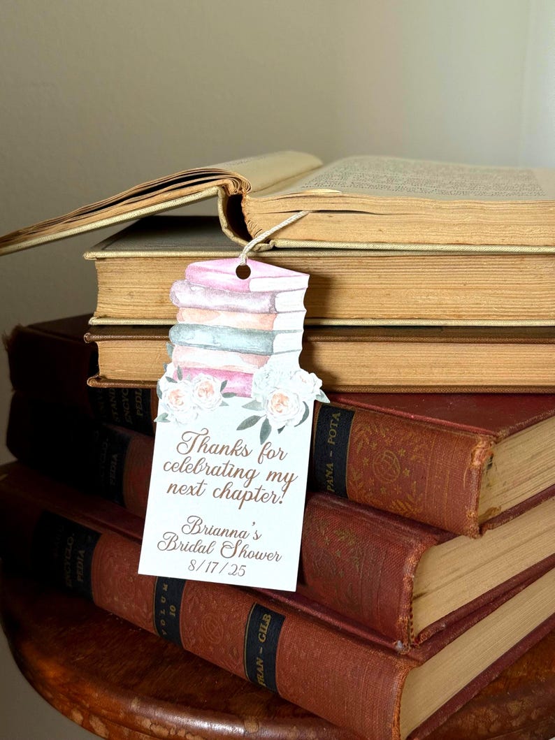 Personalized Book Theme Favor Tags | Bridal Shower, Graduation (set of ...