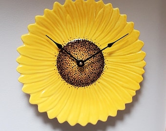 11 Inch Ceramic Yellow Sunflower Wall Clock; Kitchen Wall Decor - Item 3467