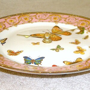 Ornate Butterfly Wall Clock, 8 Inch Porcelain Plate Wall Clock, Pink and Gold Scroll Butterfly Wall Decor 3210 image 3