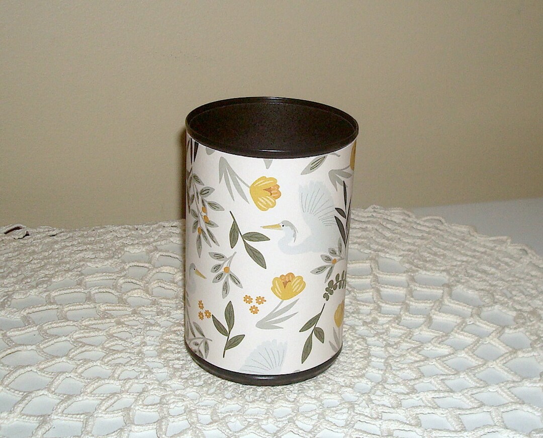 Floral Gray Desk Accessories, Exotic Pencil Holder, Heron Bird Desk