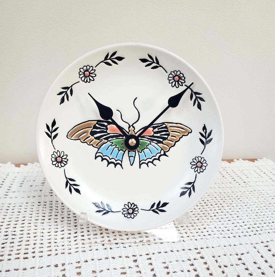 6 Inch Mini Clocks SMALL 6 Inch Butterfly Wall Clock, SILENT Ceramic Plate Clock - 3481 - Etsy