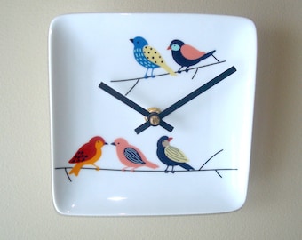 6 Inch Cute Little Birds Wall Clock, Silent 6 Ceramic Plate Clock, Small Wall Clock - 3254