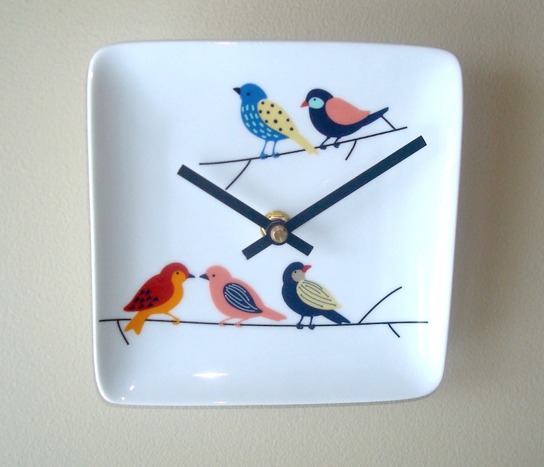 6 Inch Cute Little Birds Wall Clock, Silent 6 Ceramic Plate Clock, Small Wall Clock 3254 image 1